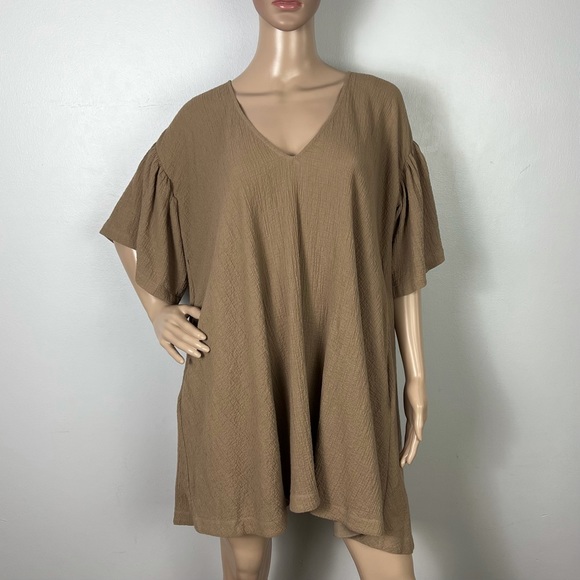 NEW L’ACADEMIE BROWN V-NECK MINI DRESS - Picture 2 of 8